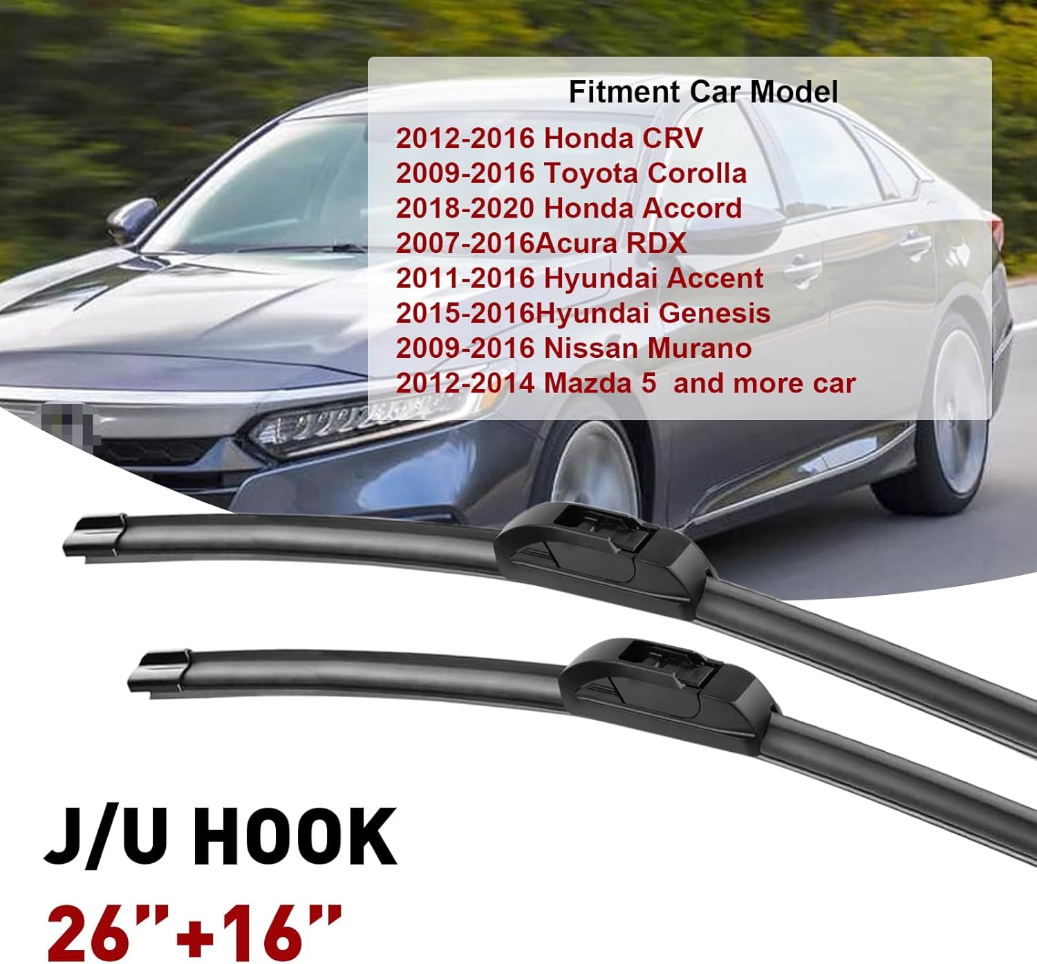Escobillas del limpiaparabrisas de 26 pulgadas + 16 pulgadas para todas las estaciones, duradero, estable y silencioso, para Honda CRV 2012-2016,