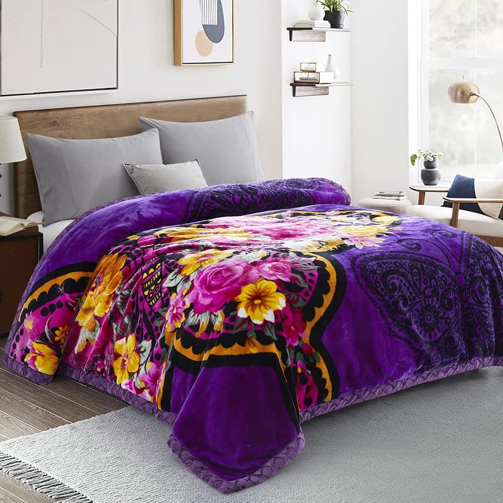 Reversible 11 LB Oversized Heavy Woven Fluffy Plush Soft Warm Korean Style Mink 2 Ply Printed Flannel Fleece Throw Raschel Blanket Embossed Solid,