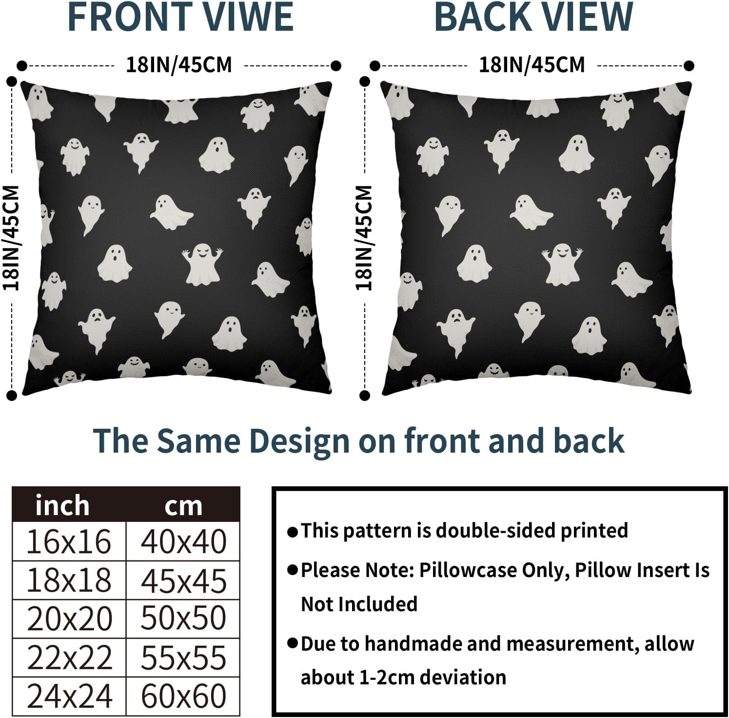 Juego de 2 fundas de almohada de fantasma de Halloween de 18 x 18 pulgadas, con temática espeluznante y aterradora para exteriores, decoración de