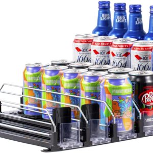 RULA Organizador de bebidas para refrigerador, dispensador de latas de soda autoempujable para refrigerador, ancho ajustable, empujador de botella RULA Organizador de bebidas para refrigerador, dispensador de latas de soda autoempujable para refrigerador, ancho ajustable, empujador de botella