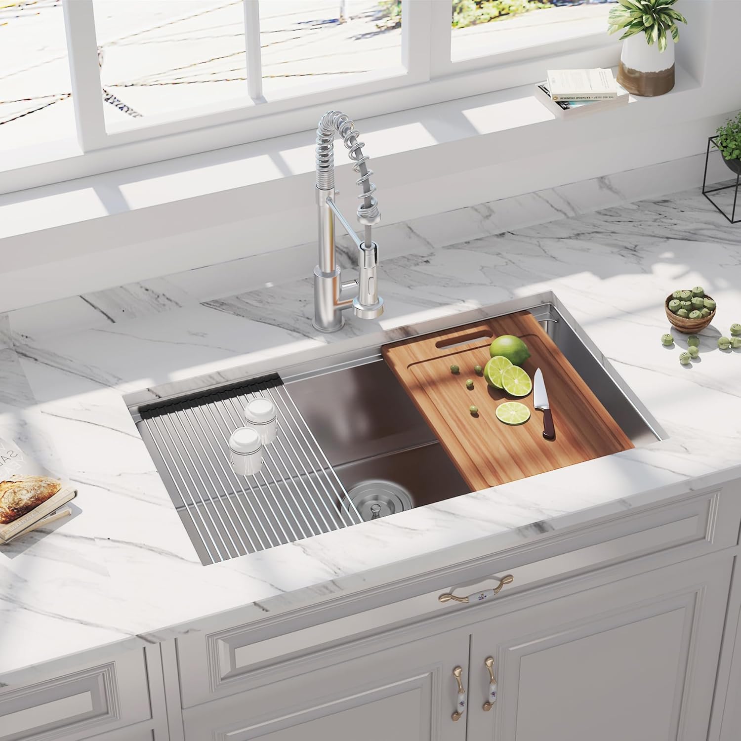 Hausinluck Fregadero de cocina con estación de trabajo de 30 pulgadas, moderno fregadero de cocina de acero inoxidable empotrado de calibre 18,
