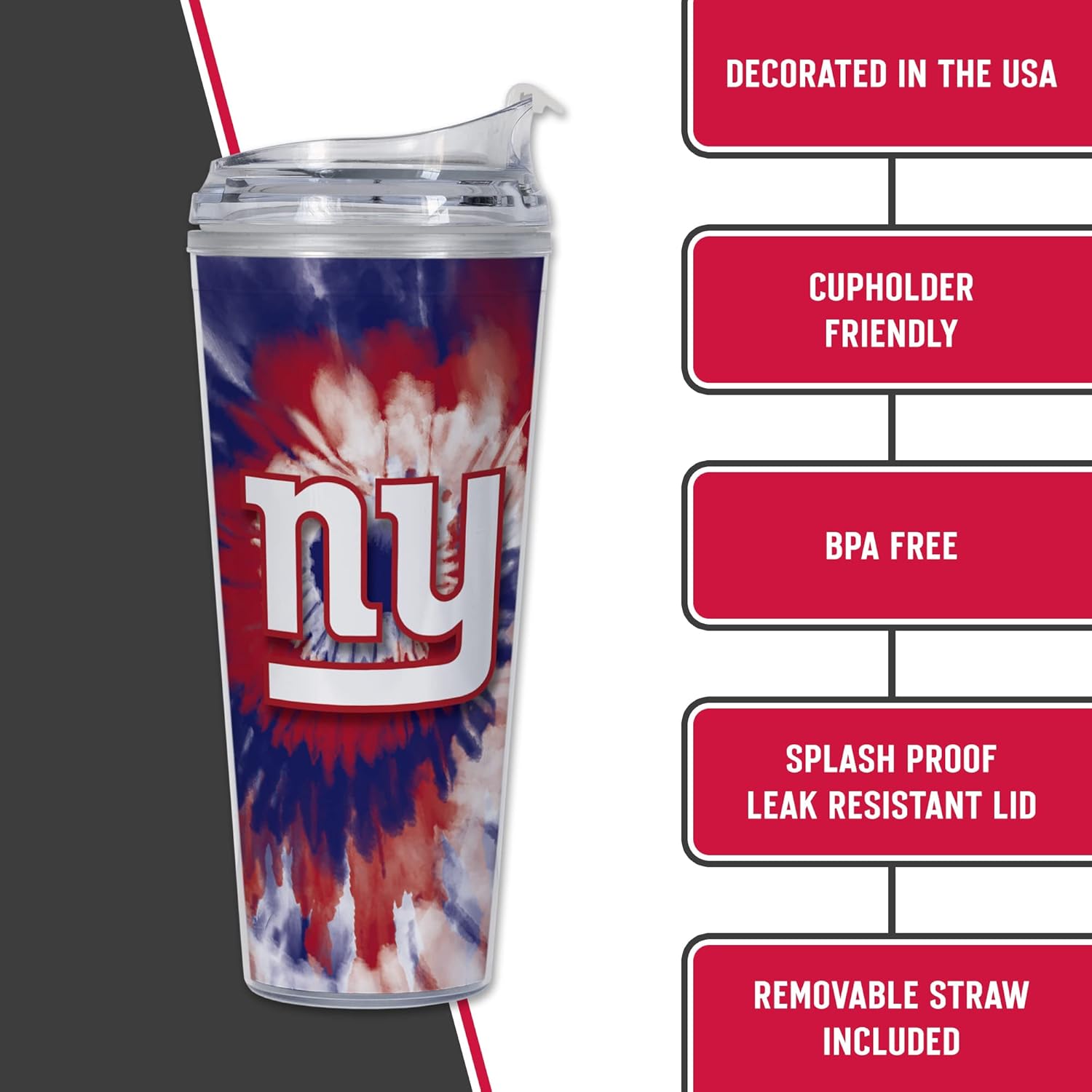 Rico Industries NFL – Vaso de purpurina acrílica de 24 onzas con tapa con bisagras, vaso de doble pared con licencia oficial y popote