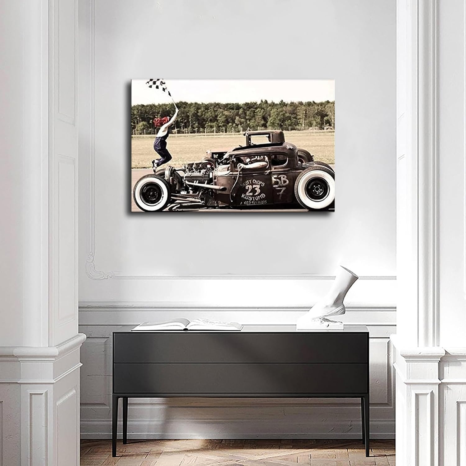 Póster de carreras de Hot Rod Drag Racing, póster moderno para dormitorio familiar, decoración de oficina (08 x 12 pulgadas, marco)