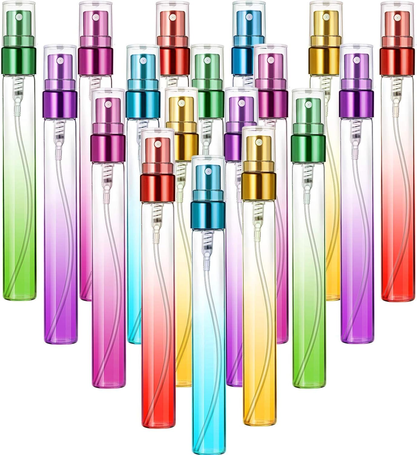18 mini botellas de perfume de 0.3 fl oz de vidrio colorido rociador de niebla fina botellas de aerosol vacías envase recargable atomizador de