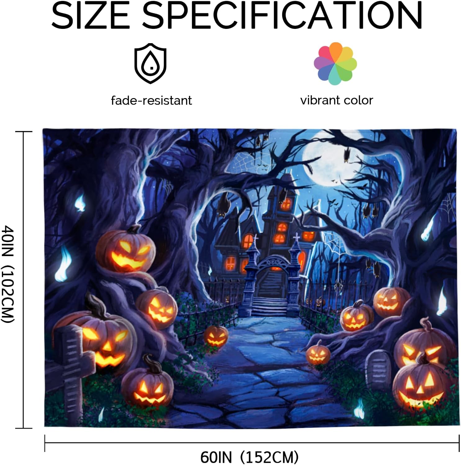 XIAYUEHUA Tapiz de noche de Halloween, tapiz de calabaza para colgar en la pared, tapiz espeluznante de casa embrujada, tapiz de bosque brumoso,