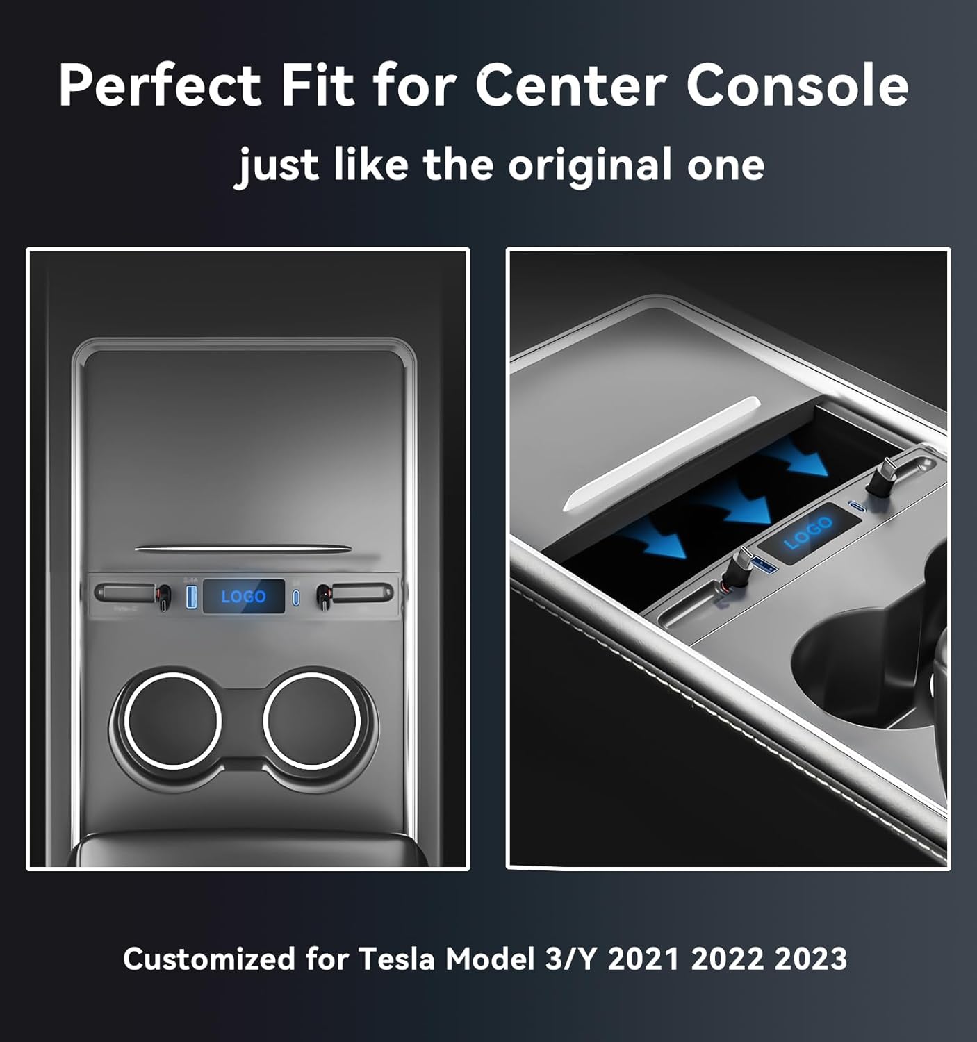 WinDu Cargador USB de coche para Tesla Modelo 3 Modelo Y 2021 2022 2023, estación de acoplamiento USB Hub con retráctil dual 20W Tipo-C para Tesla