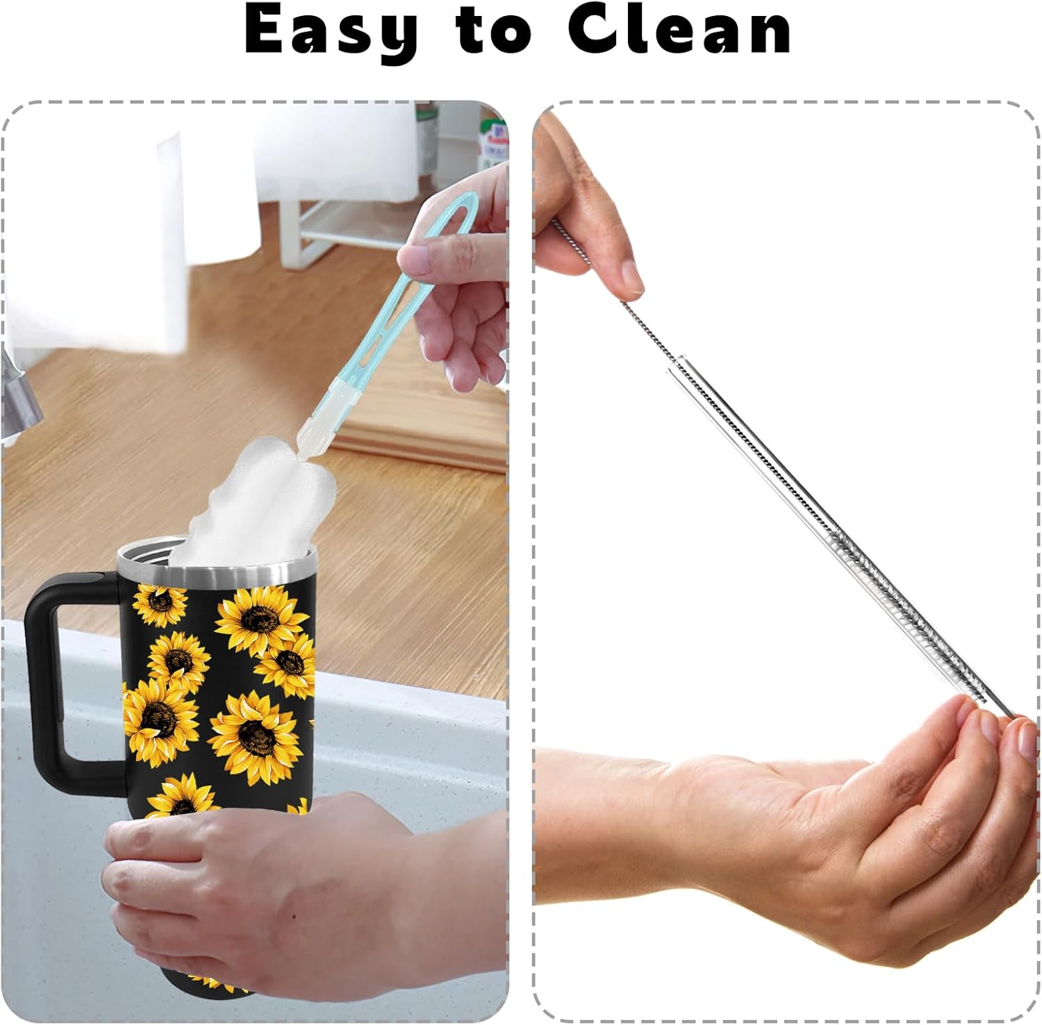 Vaso de 40 onzas con asa, tapa a prueba de derrames, popote y posavasos de silicona, taza aislada de doble pared de acero inoxidable, taza de café