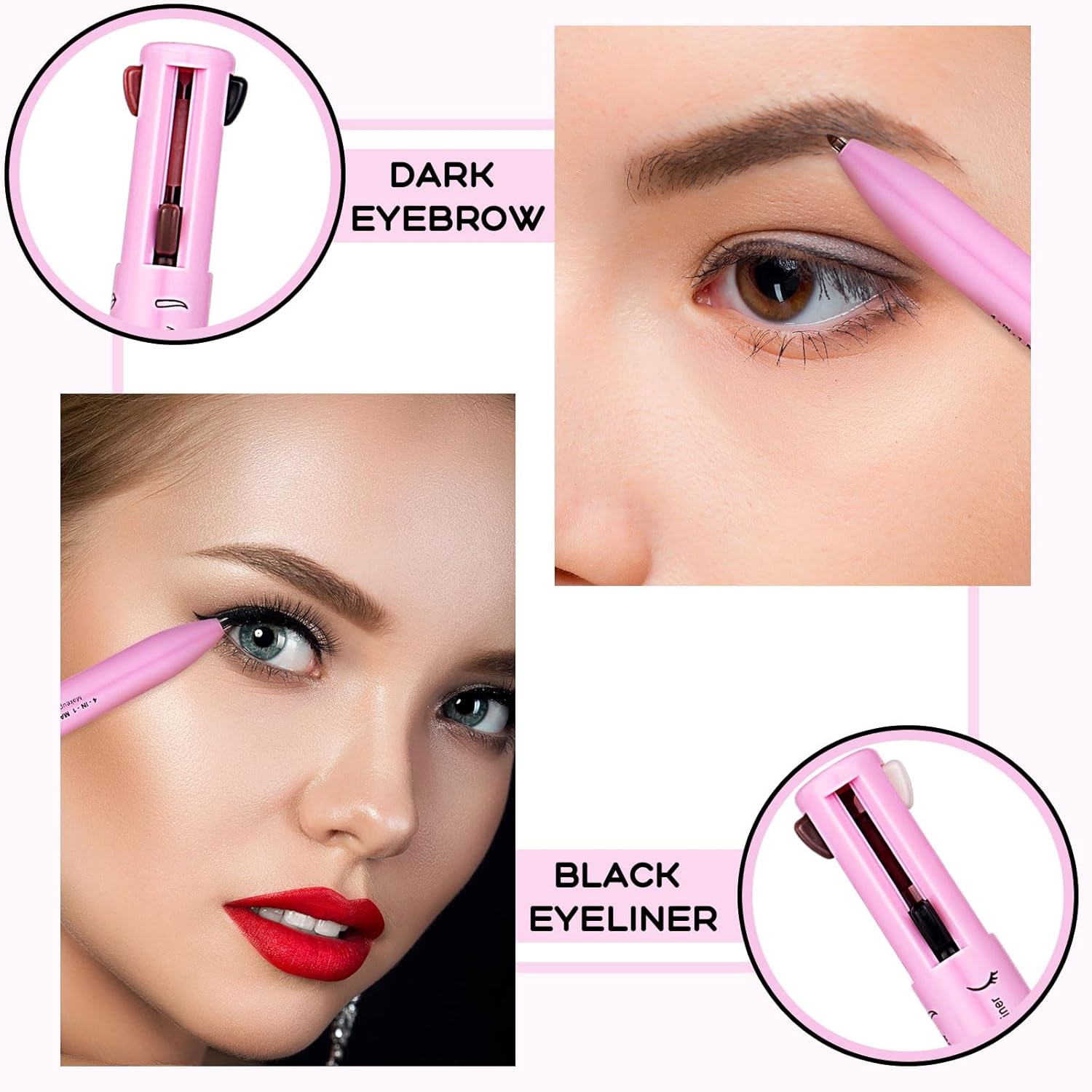 6 bolígrafos de maquillaje 4 en 1, delineador de ojos, delineador de labios, delineador de cejas, lápiz de maquillaje, impermeable, herramienta de