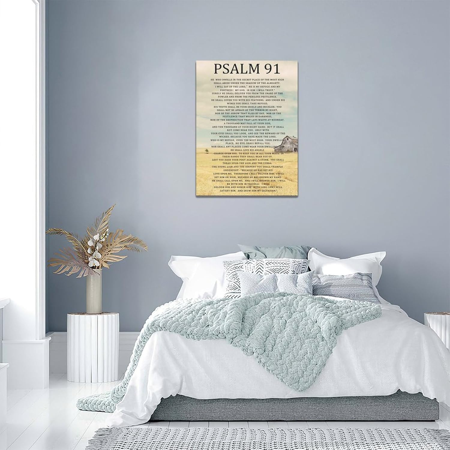 Salmo 91 – Cuadro decorativo para pared, versículo de la Biblia, lienzo con impresiones religiosas cristianas enmarcadas para el hogar, oficina,