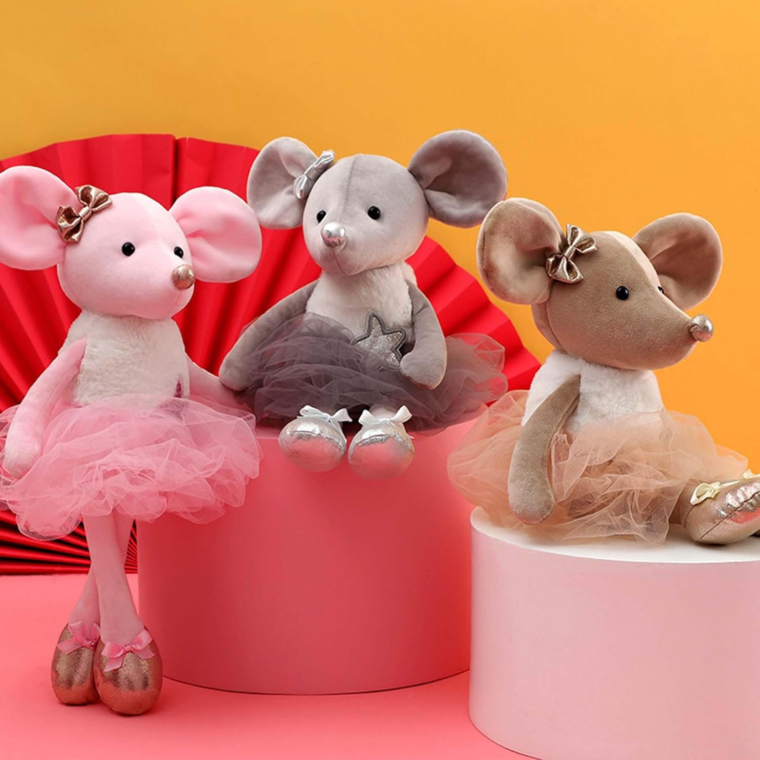 Juguetes de peluche de ratón de peluche, muñecas de bailarina, regalos de recital de ballet para niñas, 15.5 pulgadas (gris)