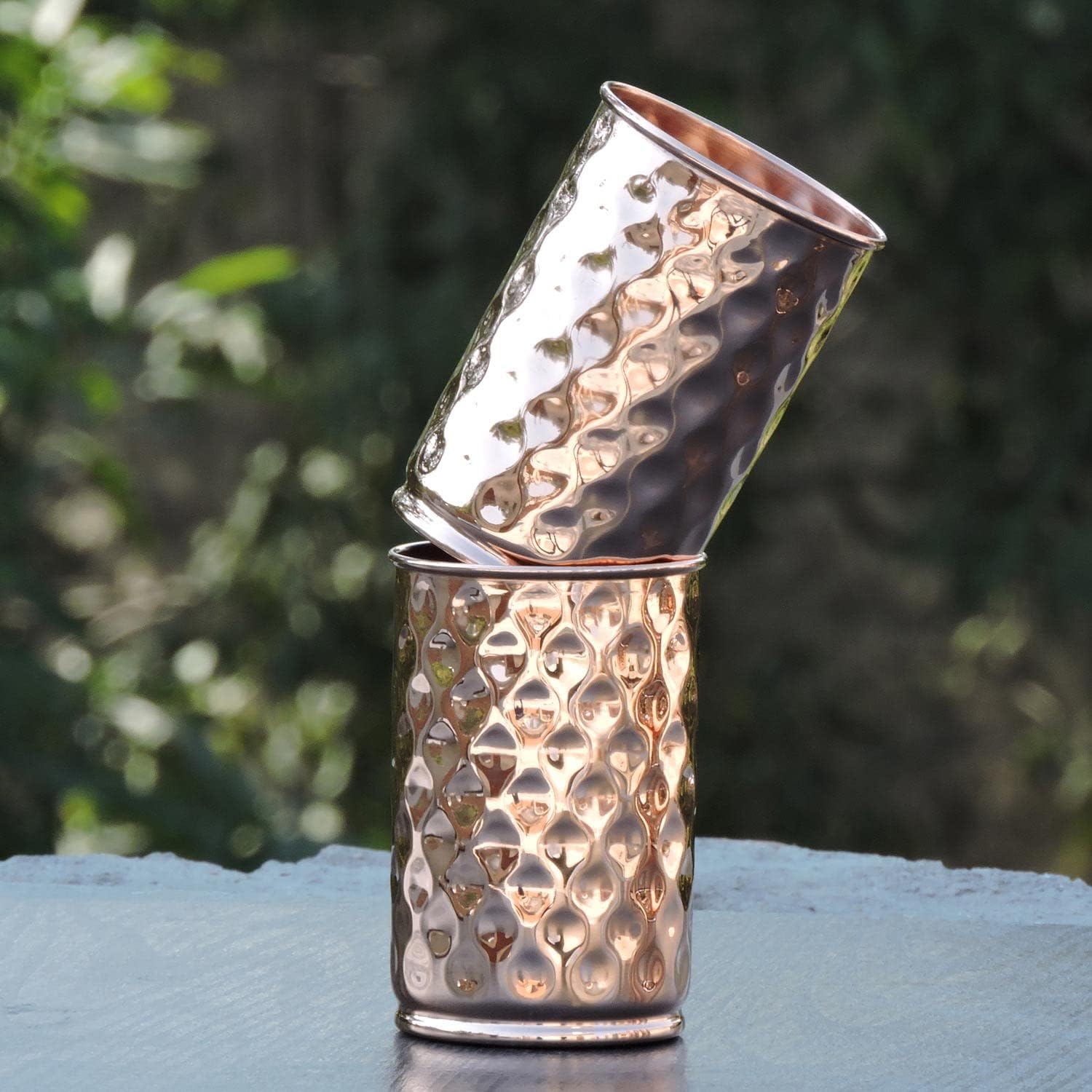 Hammered Pure Copper (99.74%) – Juego de 2 vasos de cobre para servir agua  Para beneficios para la salud del ayurveda (11.8 onzas líquidas de