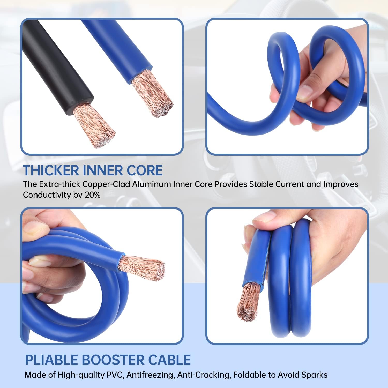 Kit de cables de puente con protector inteligente para automóvil, calibre 6, cable de refuerzo de 16 pies para coche, SUV y camiones batería con