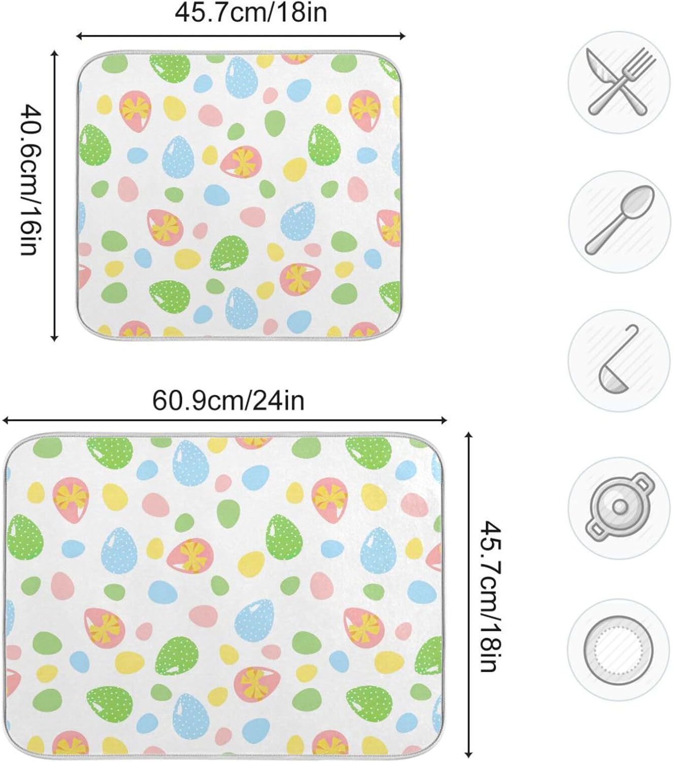 Easter Cute Colored Eggs Dish Drying Mat Washnable Absorbent Kitchen Counter Accessories Countertop Drying Mat Tapete Para Cocina 16” x 18”