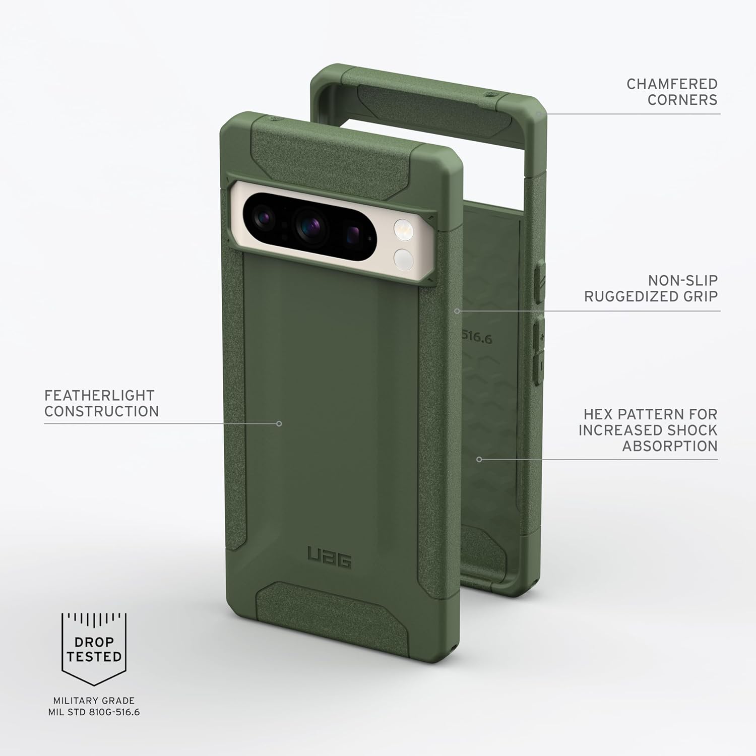 URBAN ARMOR GEAR UAG – Funda protectora hecha para Google Pixel 8 Pro, color verde oliva verde oliva, delgada, resistente a los impactos, resistente