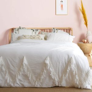 Funda de edredón bohemia blanca, tamaño Queen, estilo bohemio, con borlas, decoración de dormitorio, 86 x 90 pulgadas Funda de edredón bohemia blanca, tamaño Queen, estilo bohemio, con borlas, decoración de dormitorio, 86 x 90 pulgadas