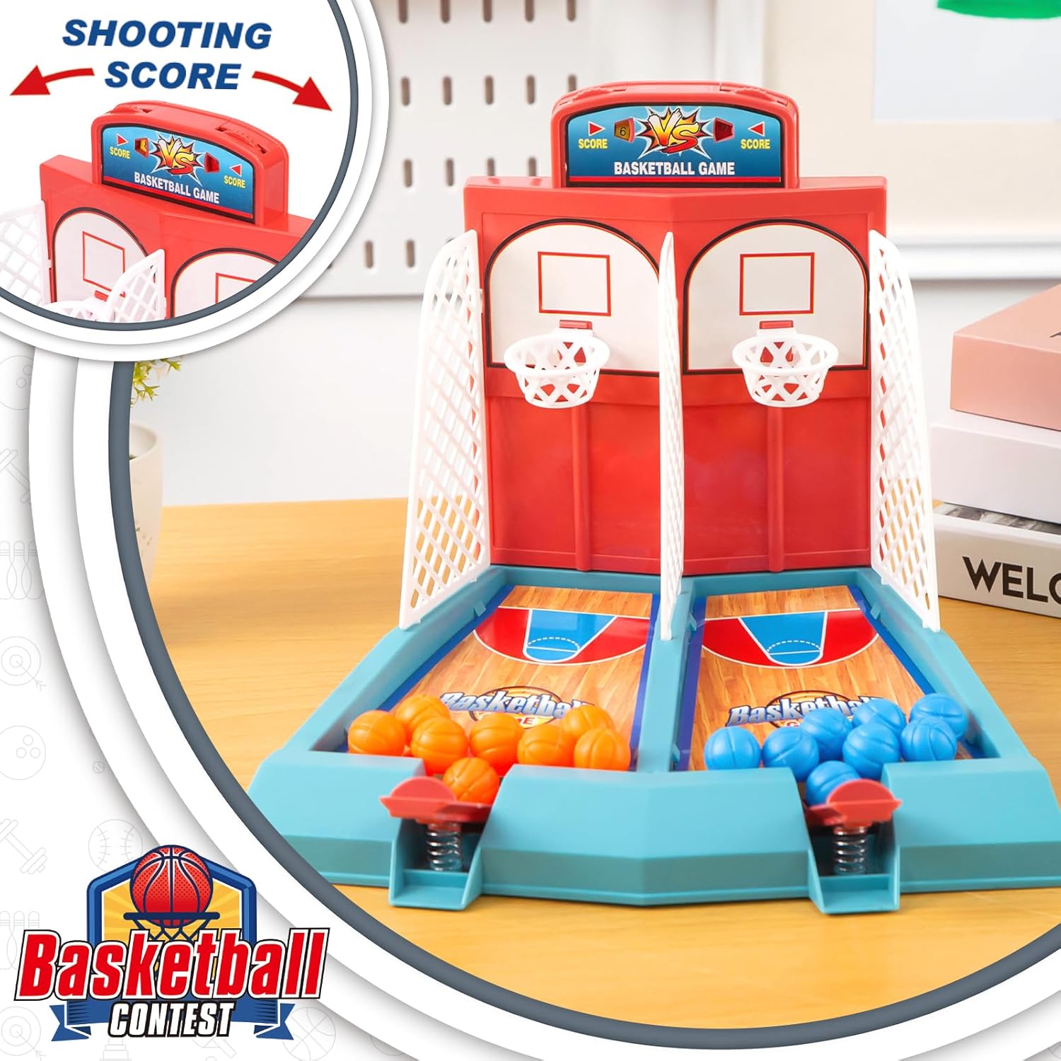 LovesTown Juego de baloncesto de mesa, juego de tiro de baloncesto, juego de baloncesto de escritorio para adultos, oficina, alivio del estrés,