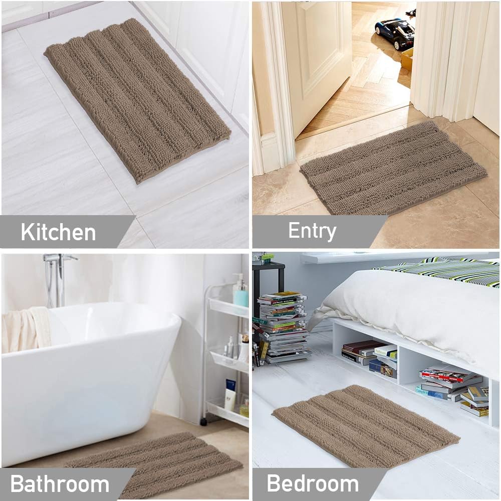 Turquoize Tapetes de baño de felpilla lanudos, para dormitorio, 1 pieza, antideslizante, súper absorbente, lavable, 20 x 32 pulgadas, color marrón