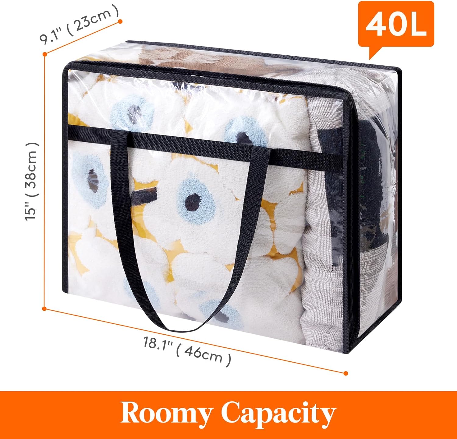 Lifewit Paquete de 4 bolsas de almacenamiento de ropa transparentes, bolsas de almacenamiento de mantas de plástico de 40 litros, bolsas plegables