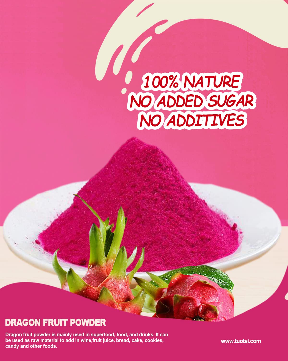 Polvo de fruta de dragón rojo liofilizadopitaya, 3.5 onzas, polvo de fruta del dragón para batidos, bebidas y alimentos para hornear