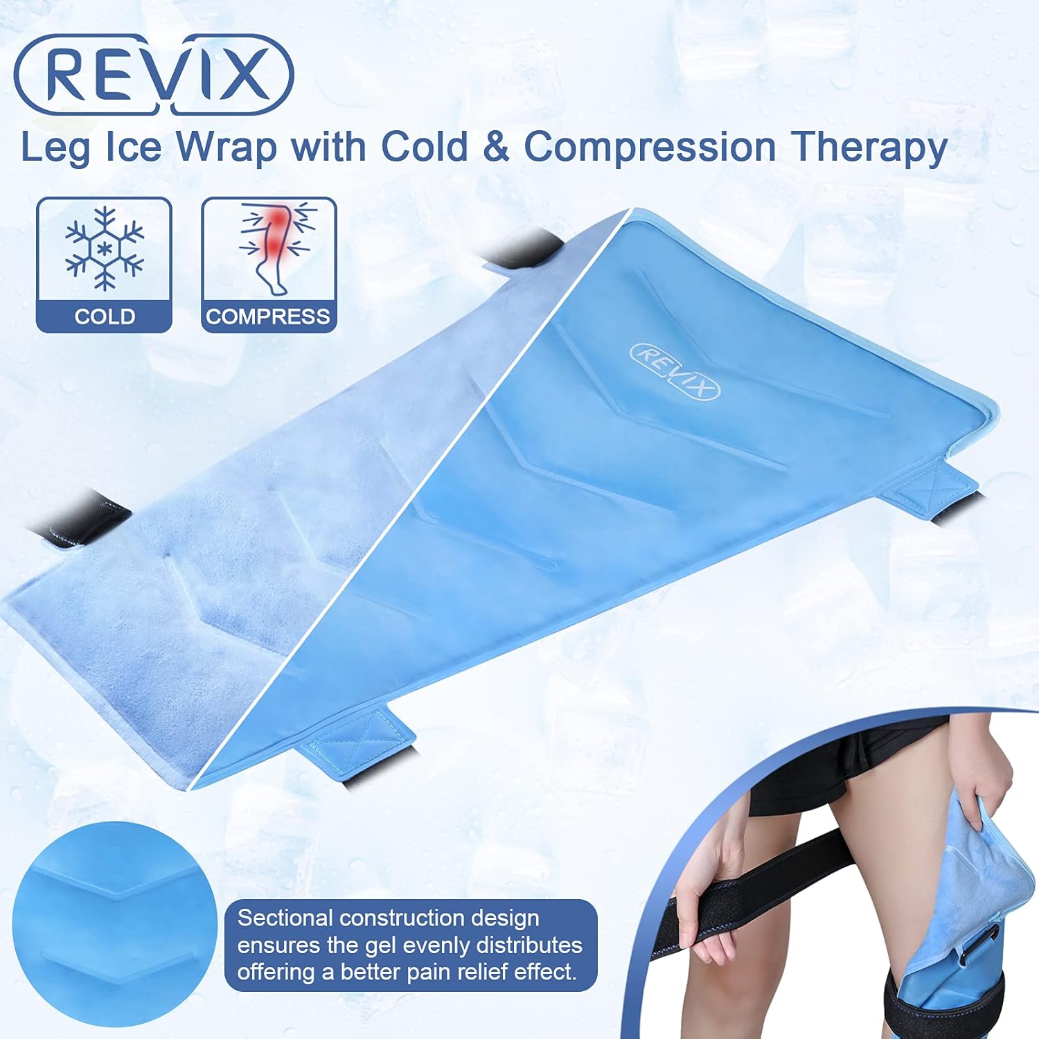 REVIX Bolsa de hielo para aliviar el dolor de tobillo y pies y envoltura de hielo de gel grande para piernas, cadera, muslo, rodilla y espinilla