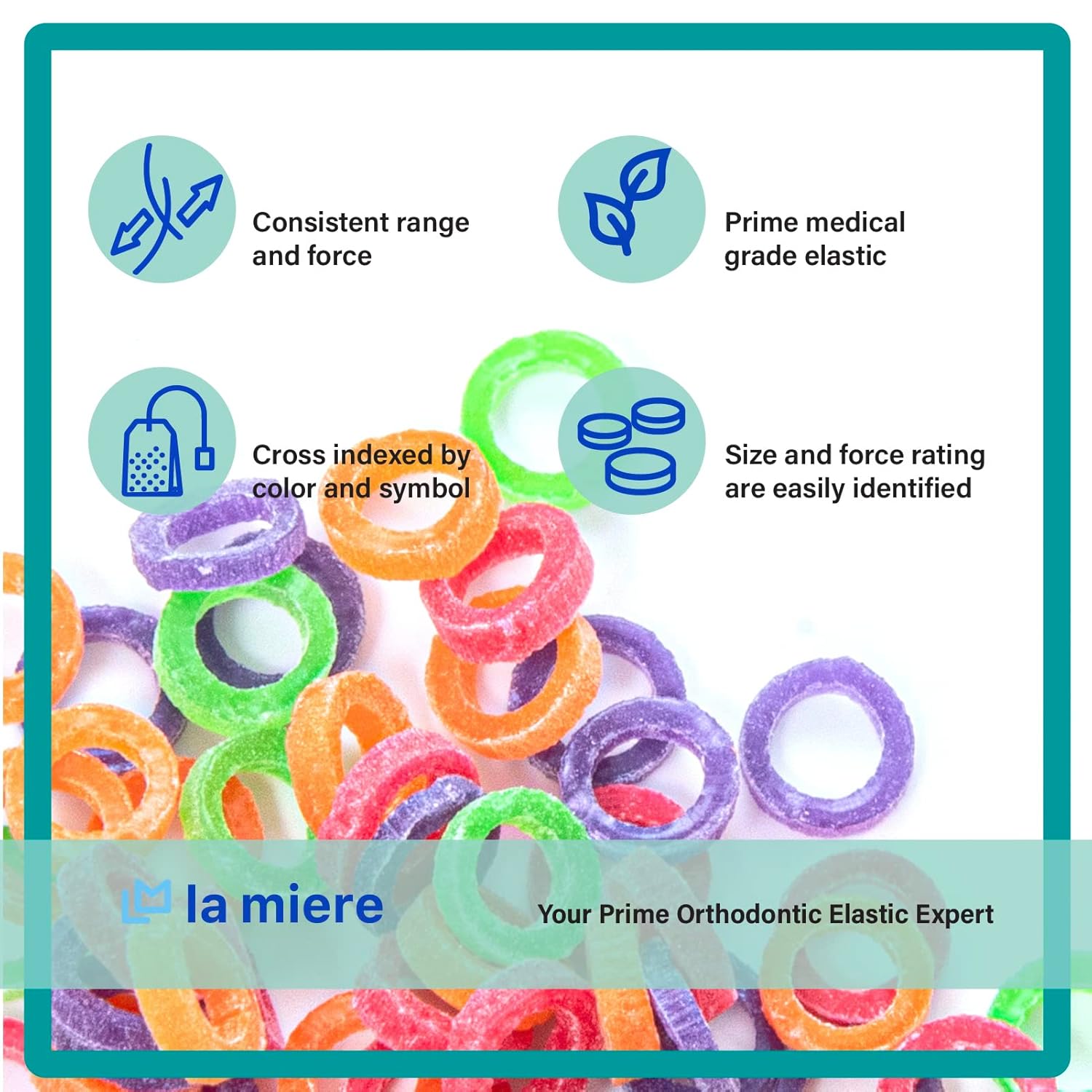100 bandas elásticas intraorales de látex neón, bandas elásticas dentales de ortodoncia hechas en Estados Unidos, luz de 14 pulgadas, látex neón
