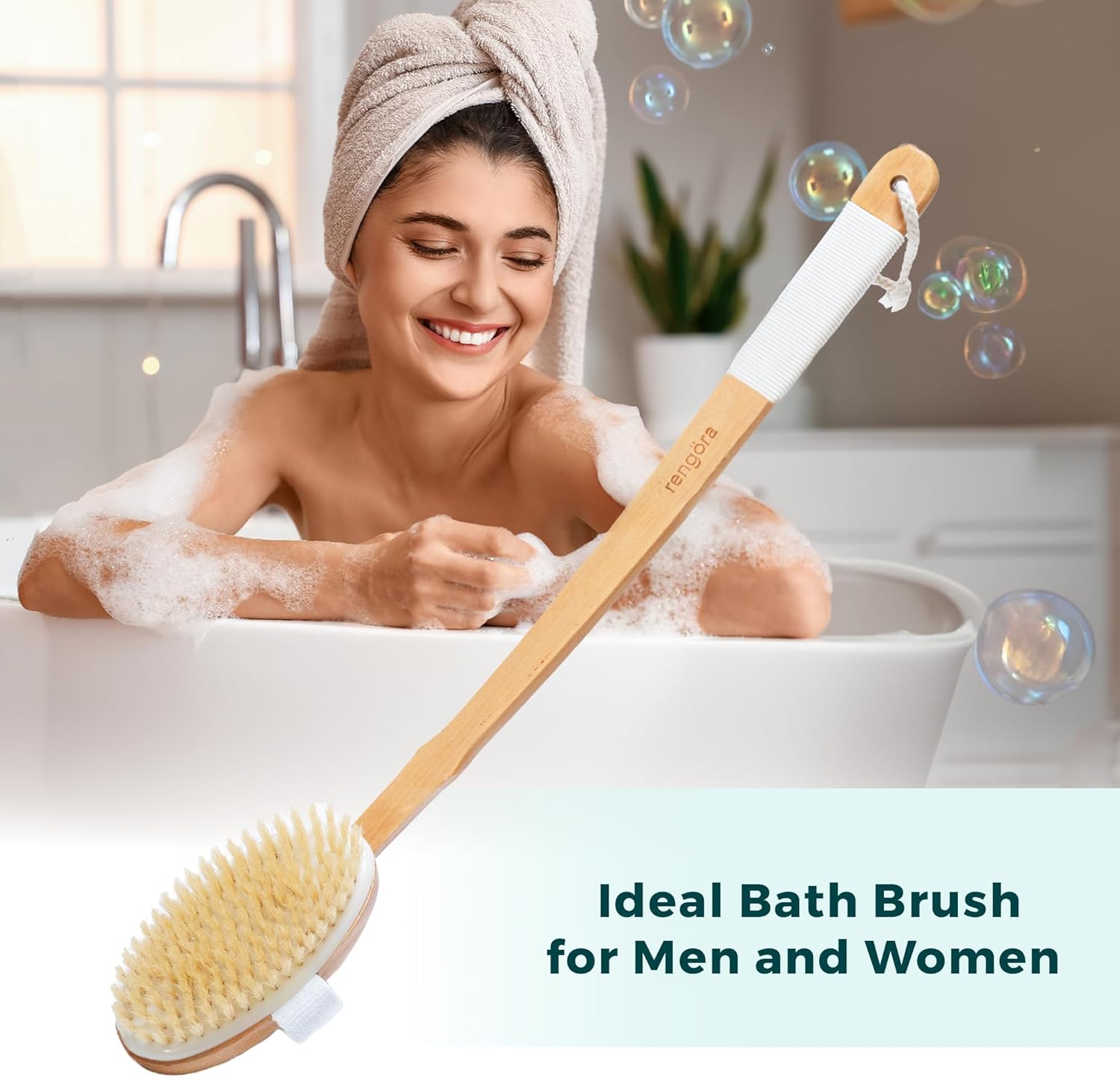Back Scrubber for Shower – Exfoliating Body Scrubber – 20″ Long Handle – Natural Boar Bristle Shower Scrubber & Body Brush for Showering – Ideal