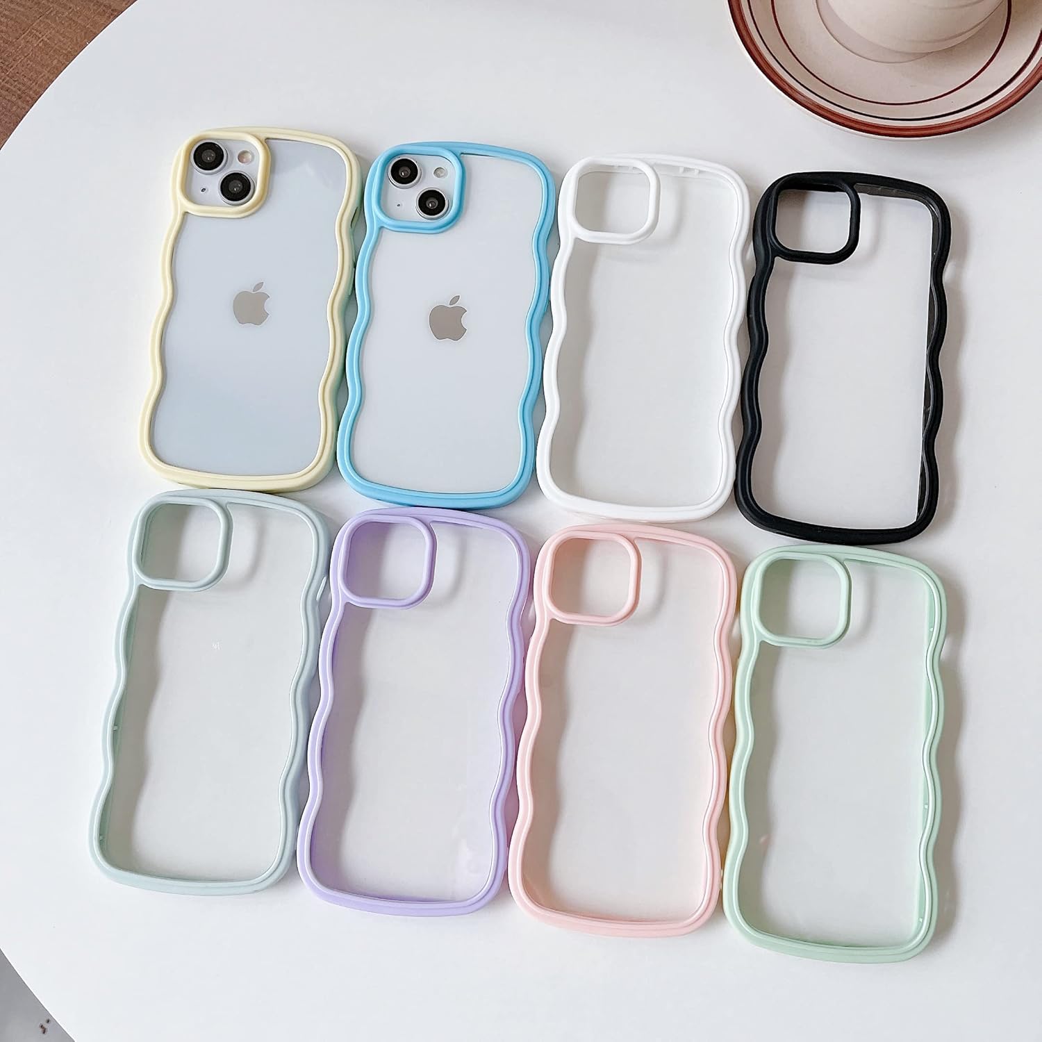 Caseative Marco de onda rizada de color sólido transparente suave compatible con funda iPhone (blanco, iPhone 11 Pro Max)