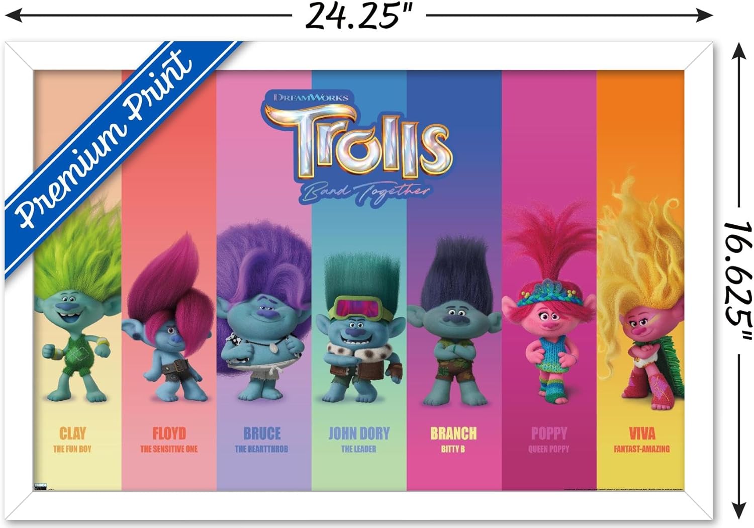 Trends International Trolls Band Together – Póster de pared Perfect Harmony, 14.72 x 22.37 pulgadas, versión enmarcada en blanco