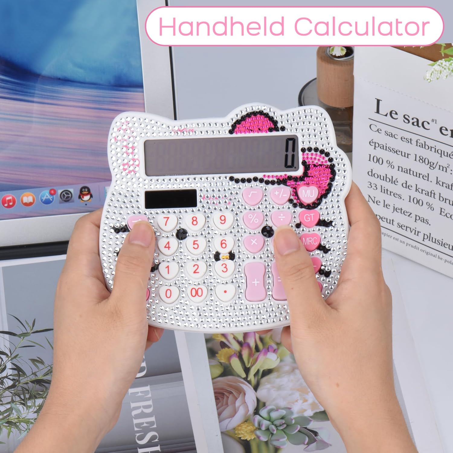 Calculadoras de escritorio para mujer, calculadora de escritorio de 12 dígitos con pantalla LCD grande y botón sensible, energía solar y de batería,