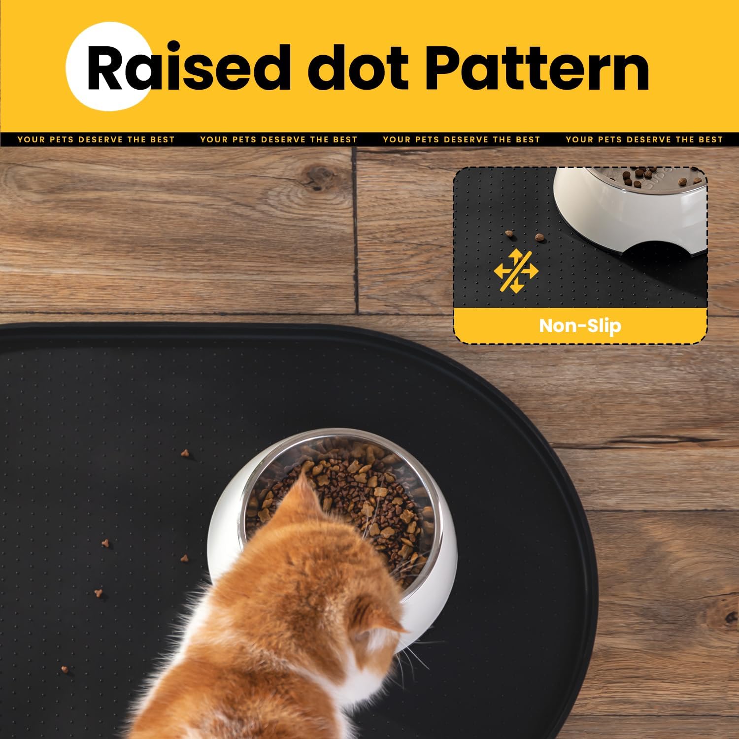 Tapete de comida para perros, bordes elevados de 12 pulgada, tapete de alimentación para gatos y perros para contener derrames, tapete de silicona