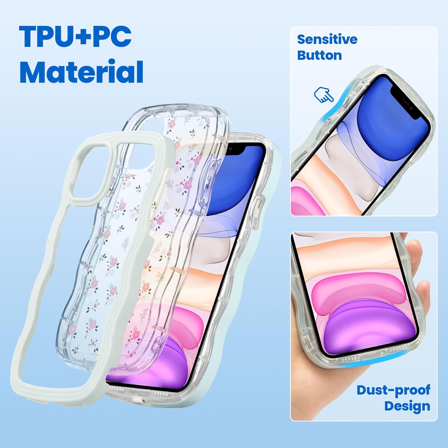 ZCDAYE Funda floral compatible con iPhone 11, patrón de flores estéticas y bonita funda rizada con forma ondulada para mujeres y niñas, funda de TPU