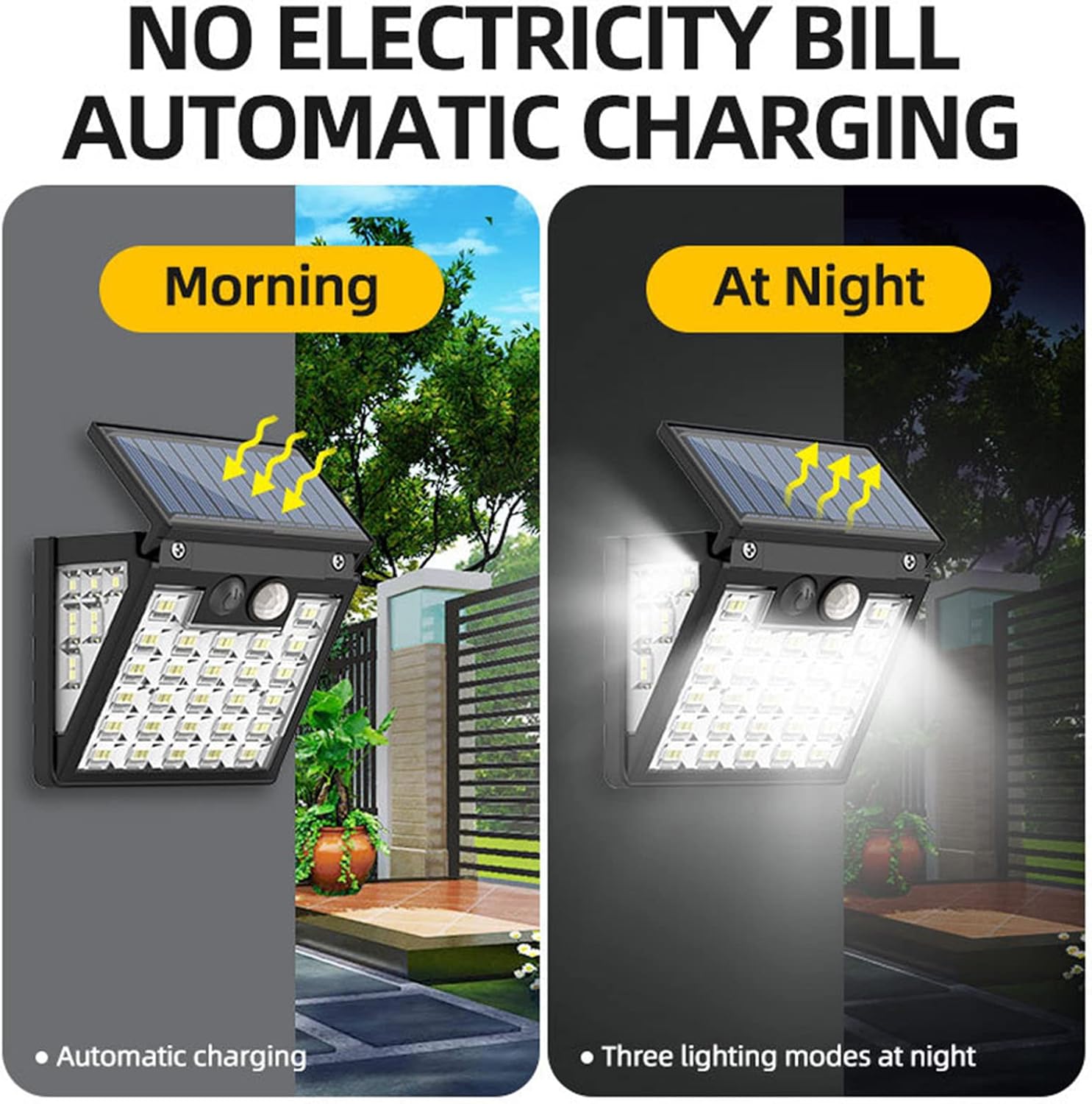 Luces solares impermeables IP65 para exteriores, 3 modos de luces solares con sensor de movimiento, luz solar LED para escaleras al aire libre,