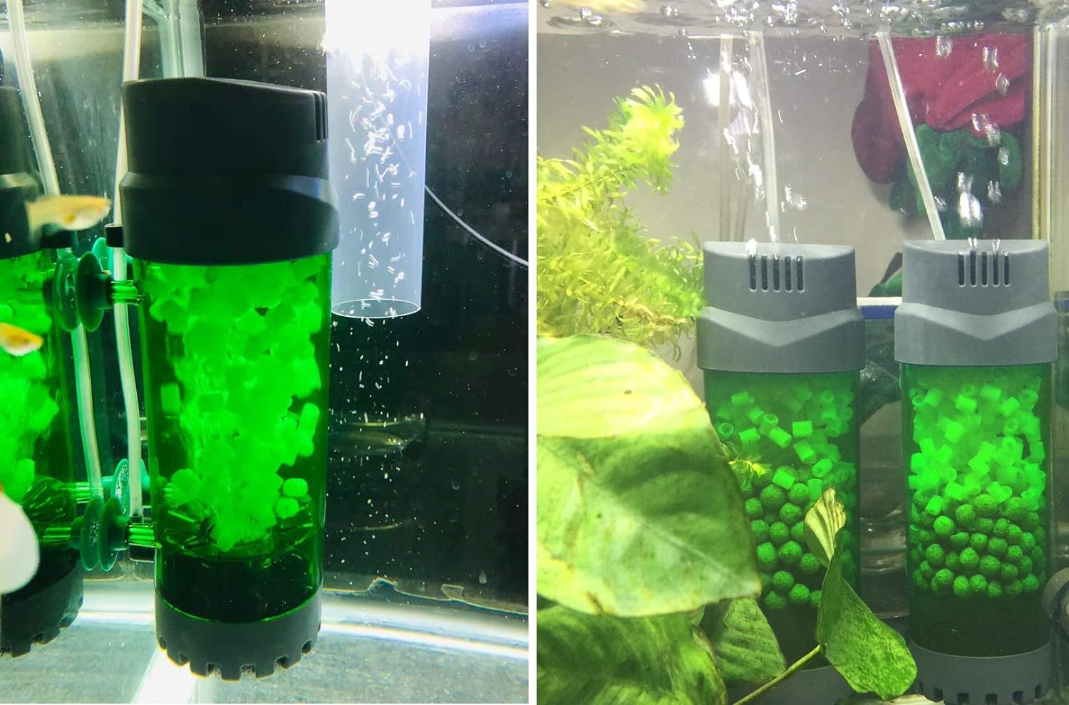 QANVEE Filtro de cama móvil fluidizado Burbuja Bio Media Reactor para acuario pecera con piedra de aire y filtro de esponja