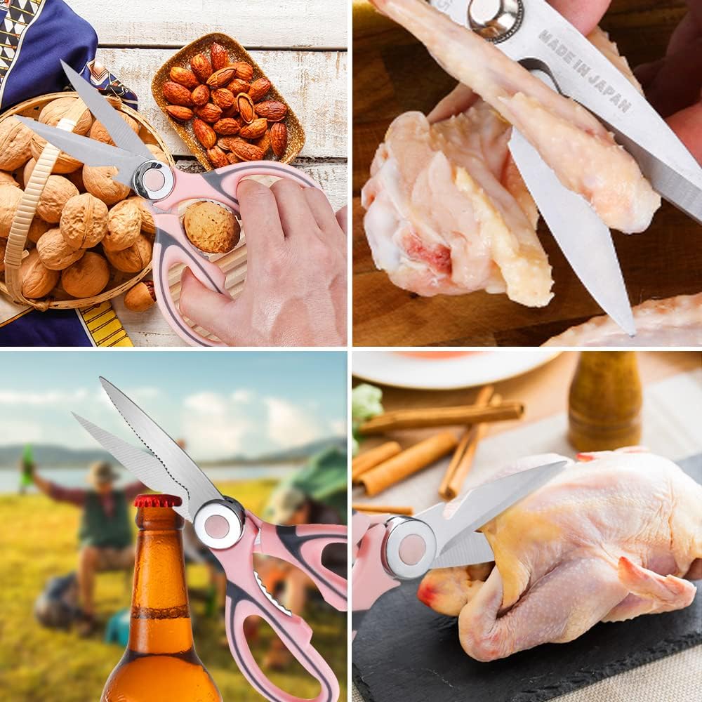 Tijeras de cocina, tijeras de cocina multiusos de acero inoxidable, afiladas, juego de 2 tijeras de cocina resistentes, tijeras de cocina para