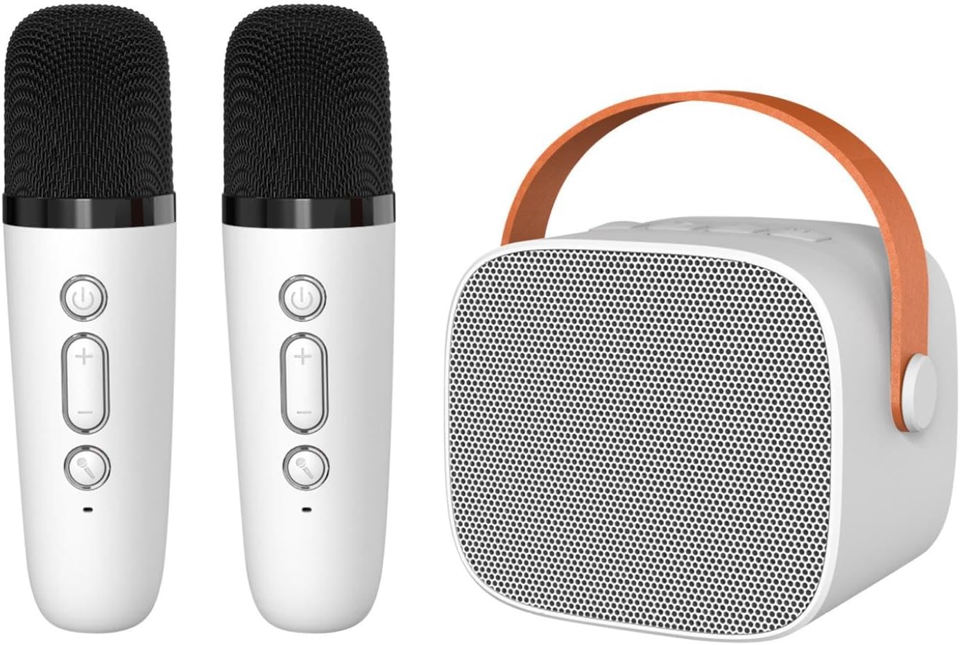 Mini máquina de karaoke, altavoz Bluetooth portátil con 2 micrófonos inalámbricos para niños y adultos con luces LED, regalos para niñas y niños,