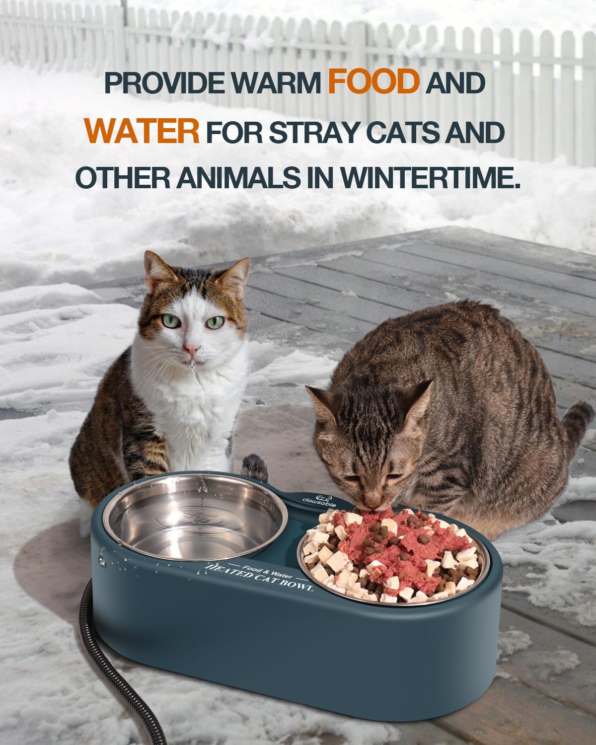 Cuenco de agua caliente para gatos con calefacción para exteriores, de gran capacidad, proporciona alimentos y agua no congelantes en invierno,