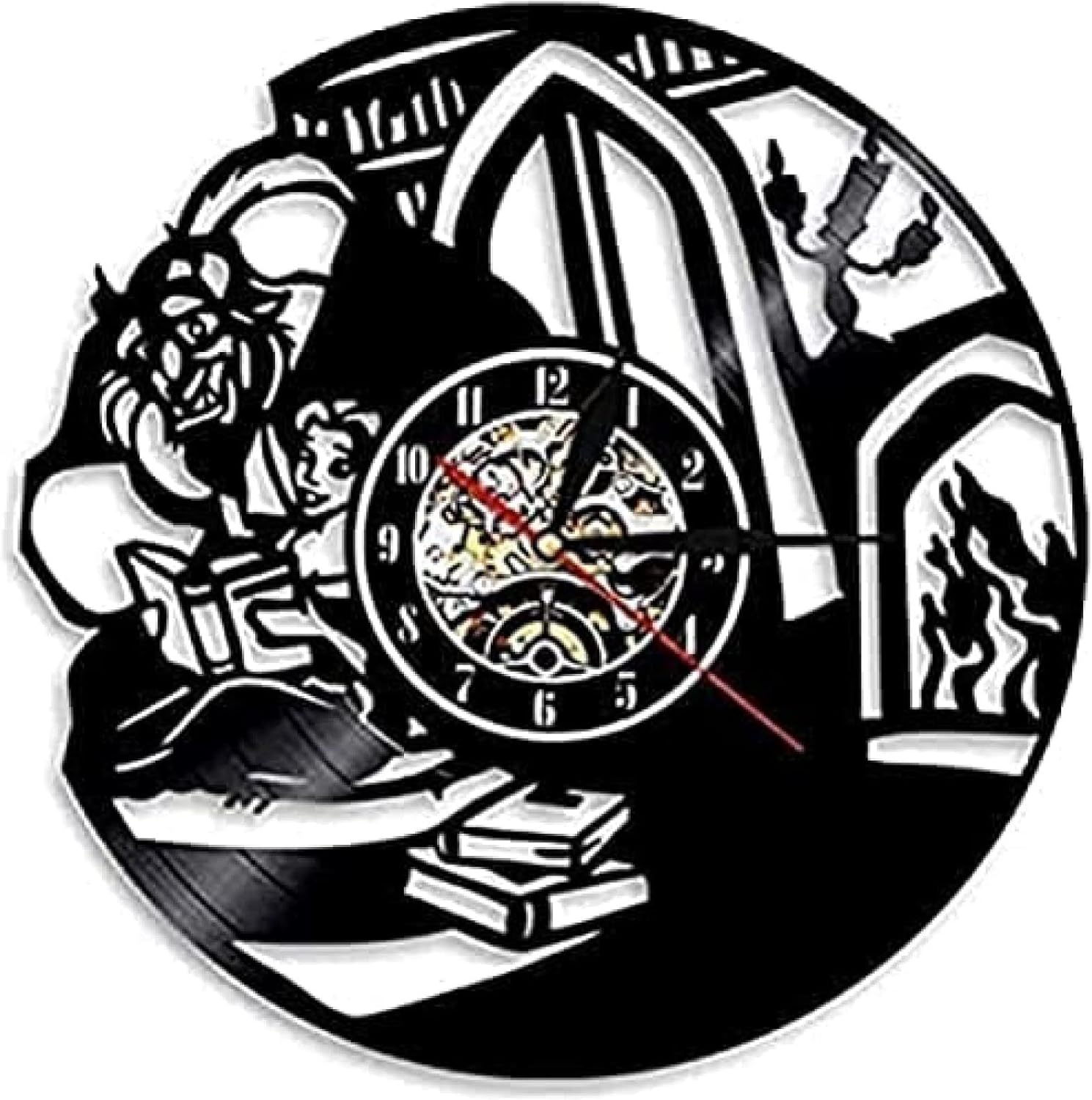 Reloj de pared Reloj de pared La Bella y la Bestia Reloj de Pared de Disco de Vinilo Reloj de Pared Retro Nostálgico Decorativo Reloj de Pared 0