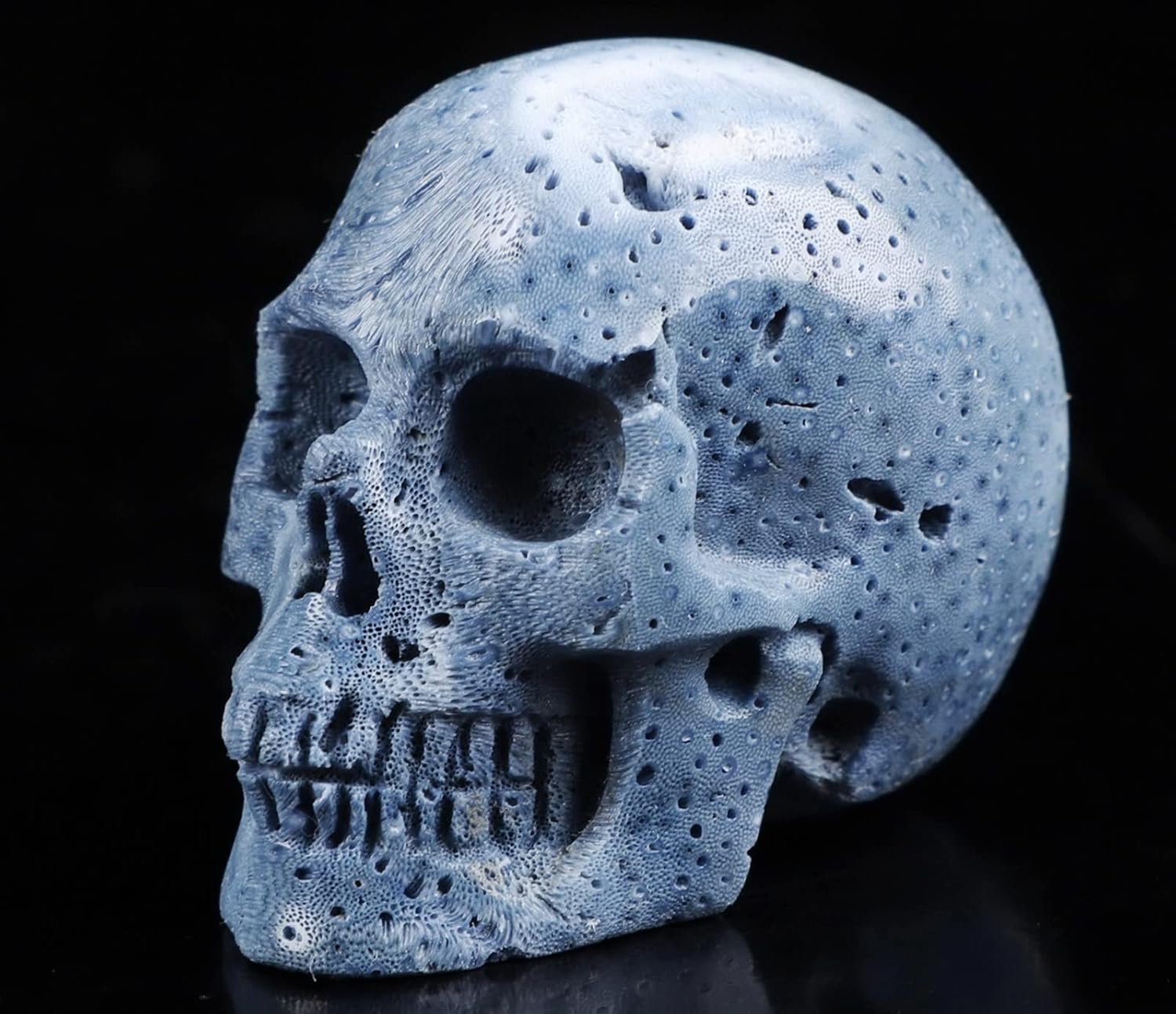 2.0 “esponja azul coral cráneo de cristal, escultura de arte de piedras preciosas talladas a mano, estatua de piedra curativa de Reiki.1388