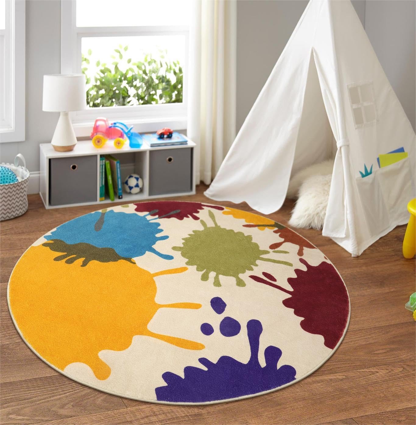 STARUIA Alfombra redonda artística para sala de juegos, alfombra colorida de 4 x 4 pies para niños, alfombra circular antideslizante para habitación