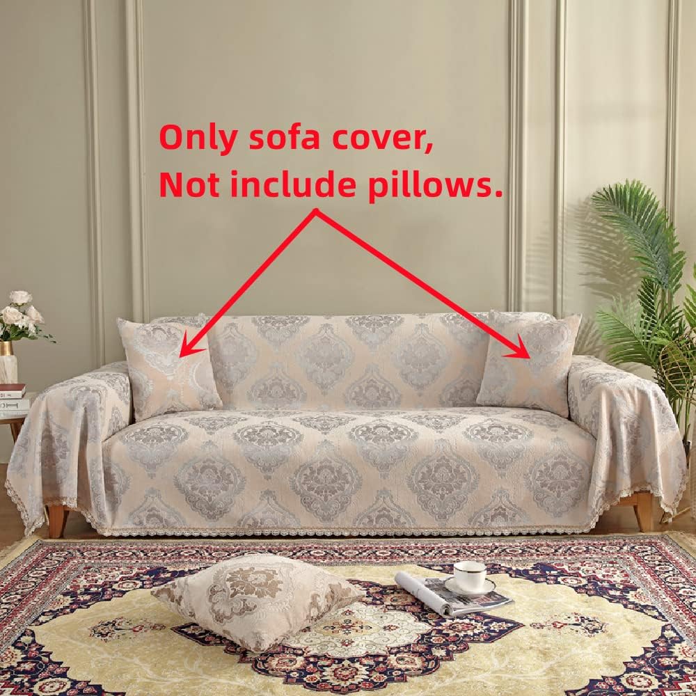 Amidoudou Funda de sofá europea de felpilla jacquard de lujo para sofá biplaza, sofá modular en forma de L (gris camello, grande, 71 x 102)