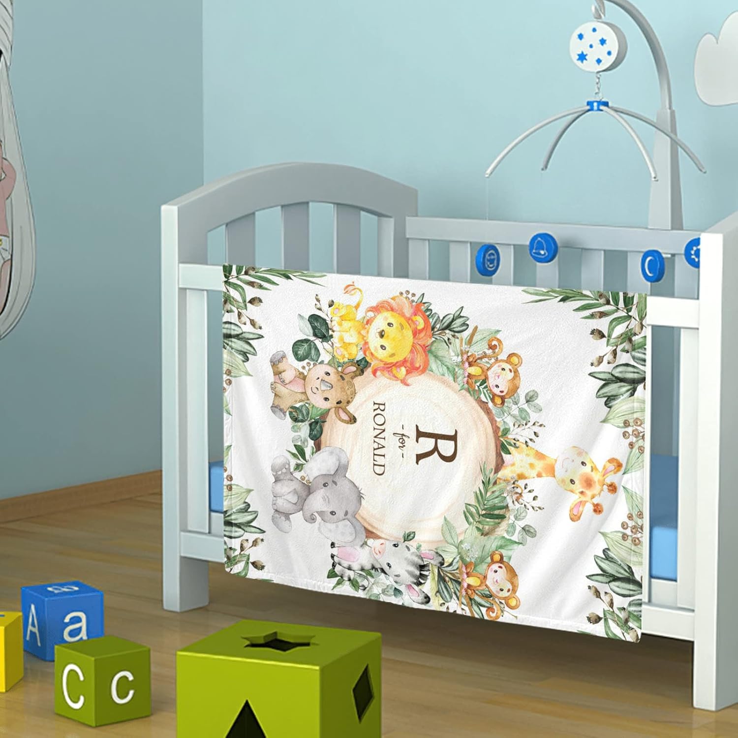 Manta de bebé personalizada de animales de la selva con nombre, manta de bebé personalizada para niños y niñas, manta de aventura que espera cosas,