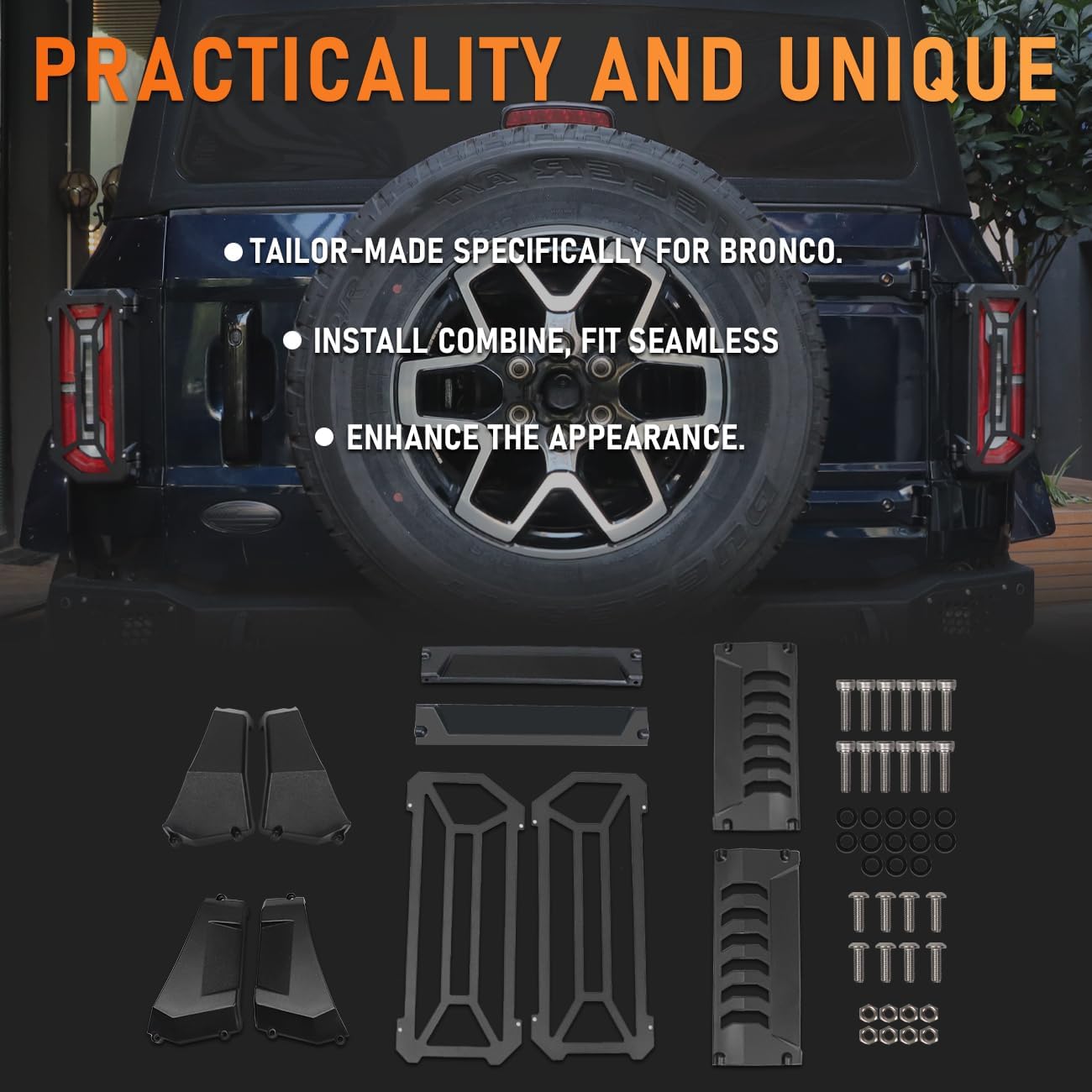 2 protectores de luces traseras para luces traseras compatibles con Ford Bronco 2021 2022 2023, accesorios exteriores Kit de moldura (no apto para