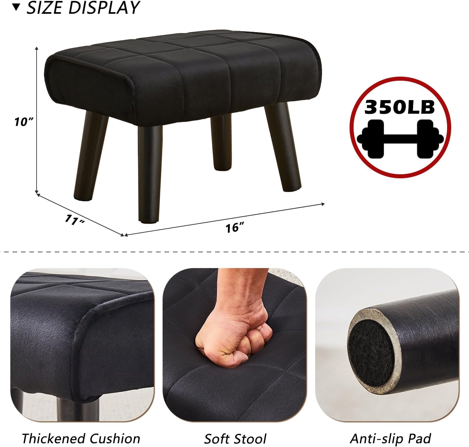 Cpintltr Taburete de terciopelo de madera para adultos, taburete otomano pequeño tapizado de terciopelo, taburete moderno rectangular para pies,