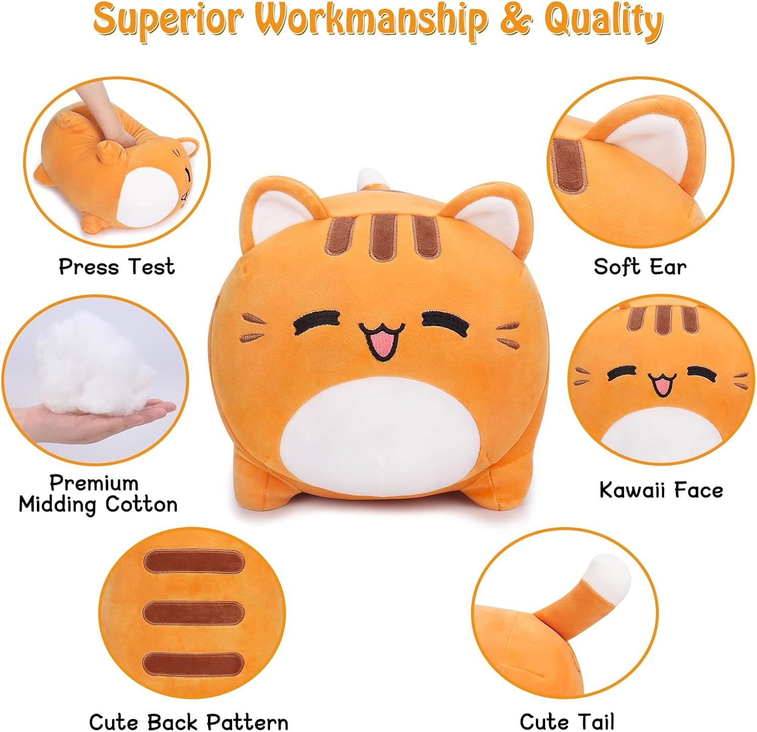 Auspicious beginning Animal de peluche de gato naranja de 16 pulgadas, juguete de peluche kawaii de gato, peluche suave Kawaii de peluche para