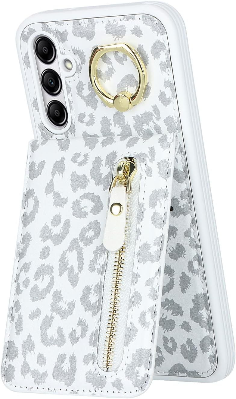 Funda para Samsung Galaxy A14 5G con tarjetero para mujer, Samsung Galaxy A14 5G Funda para teléfono con tarjeta de crédito con anillo, cremallera a