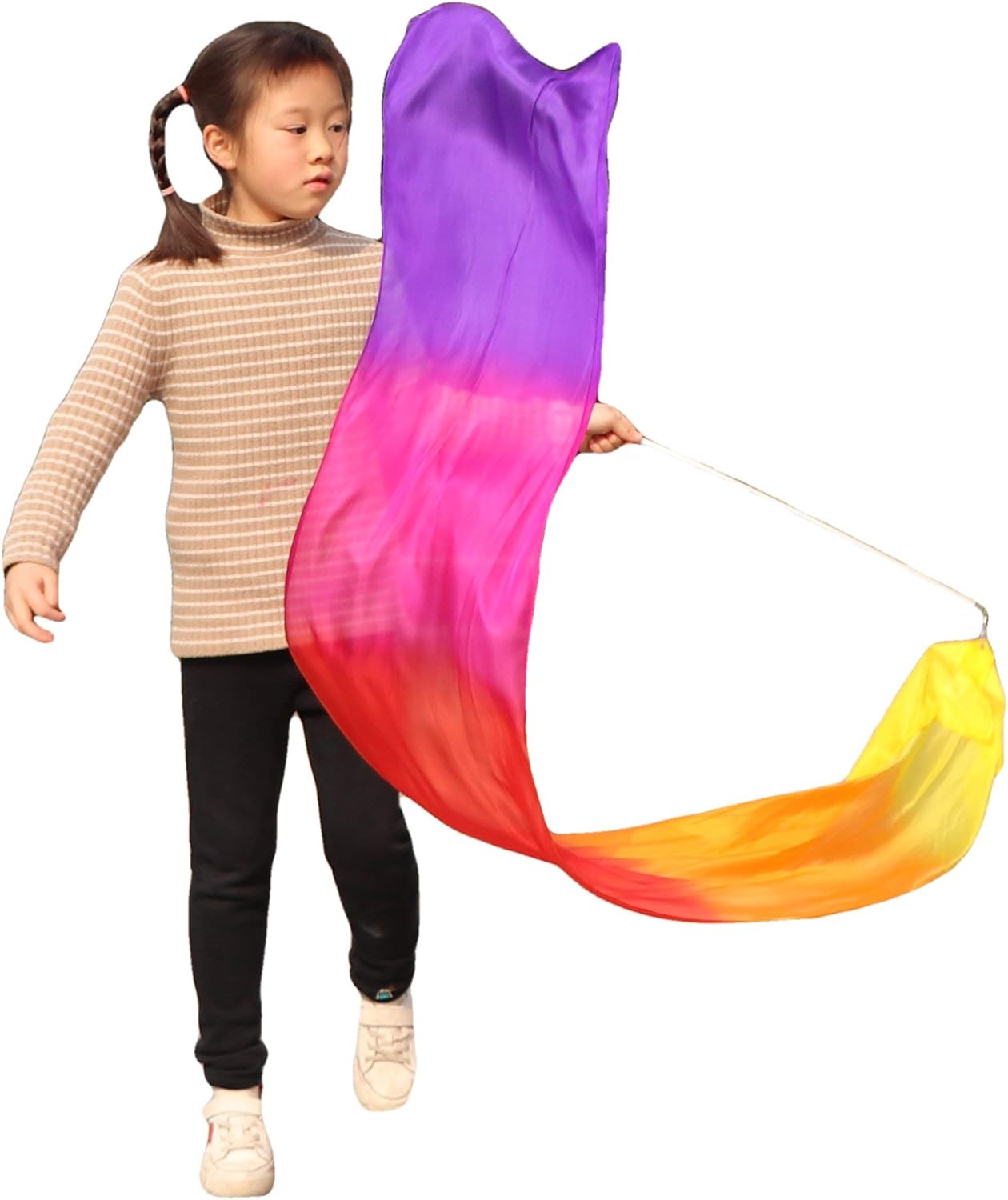 Winged Sirenny Varita de bailarina de cinta de seda juvenil, bandera de adoración y alabanza de la iglesia, banderín de baile de adoración y