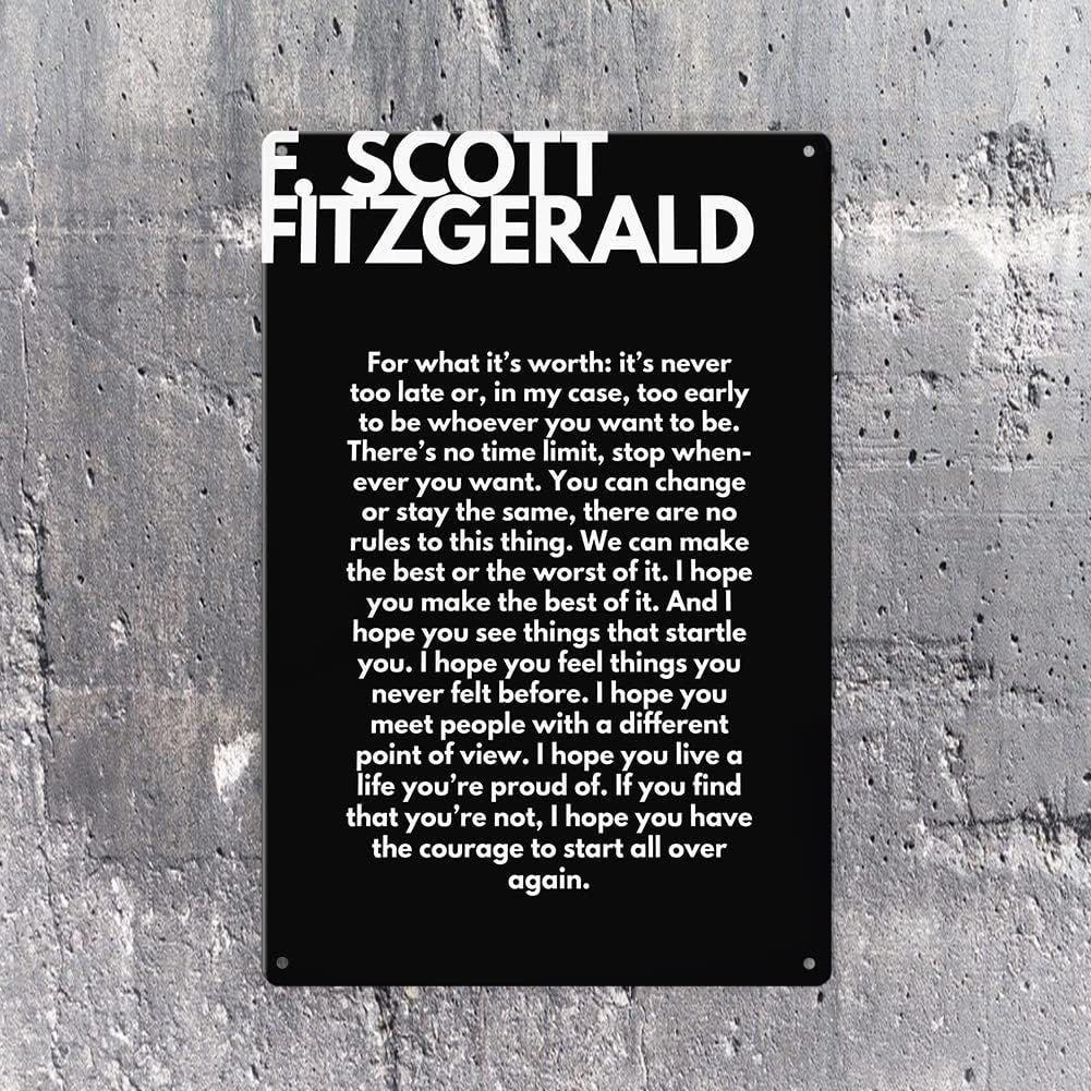 F. Scott Fitzgerald Quote Metal Signs Wall Art Poem Poster Decor for Living Room Painting Kitchen Artwork for Modern Home Decorations for Bedroom