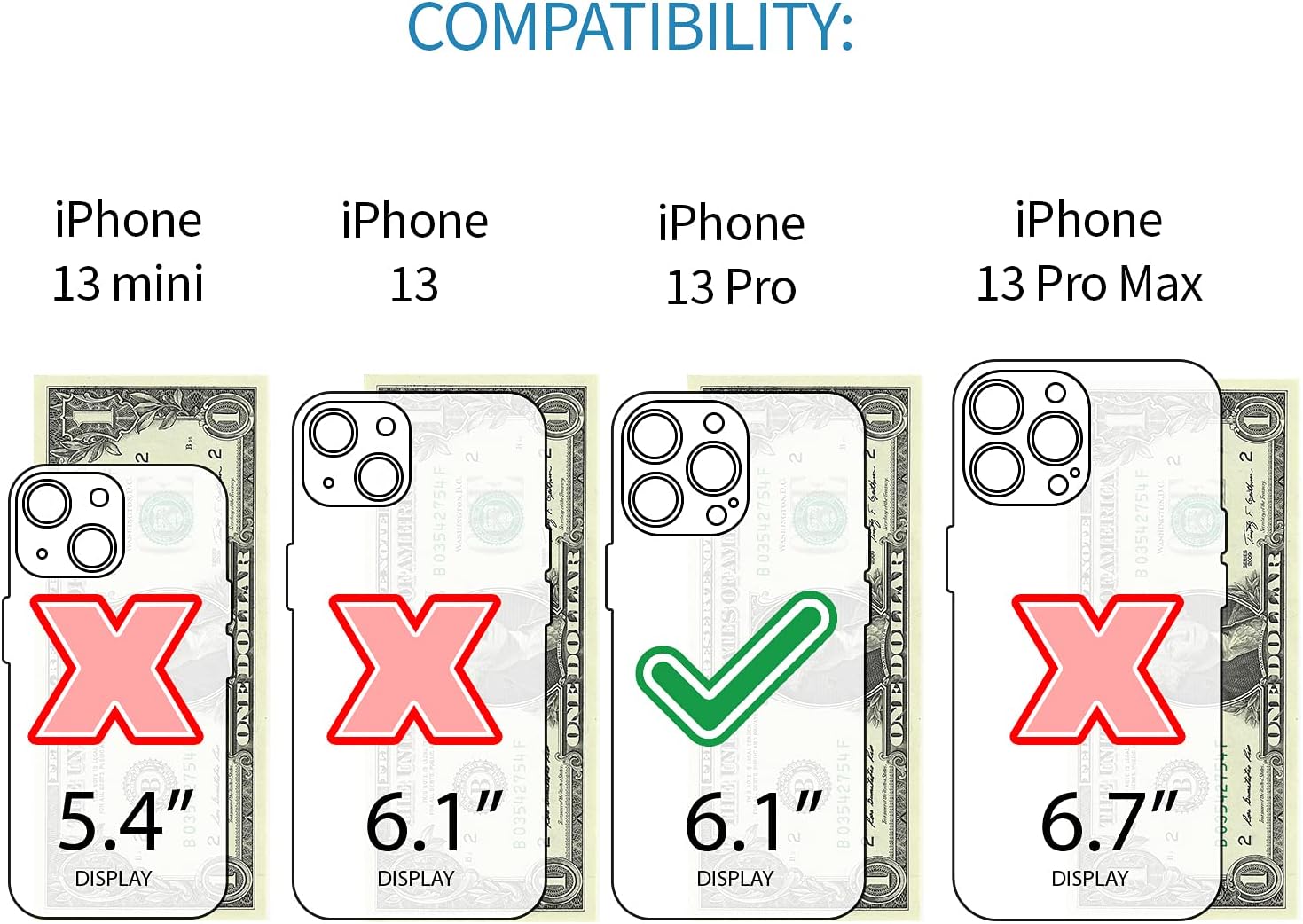 Dockem Funda tipo cartera para iPhone 13 Pro con placa metálica integrada para montaje magnético y 2 bolsillos para tarjetas de crédito Luxe M2,