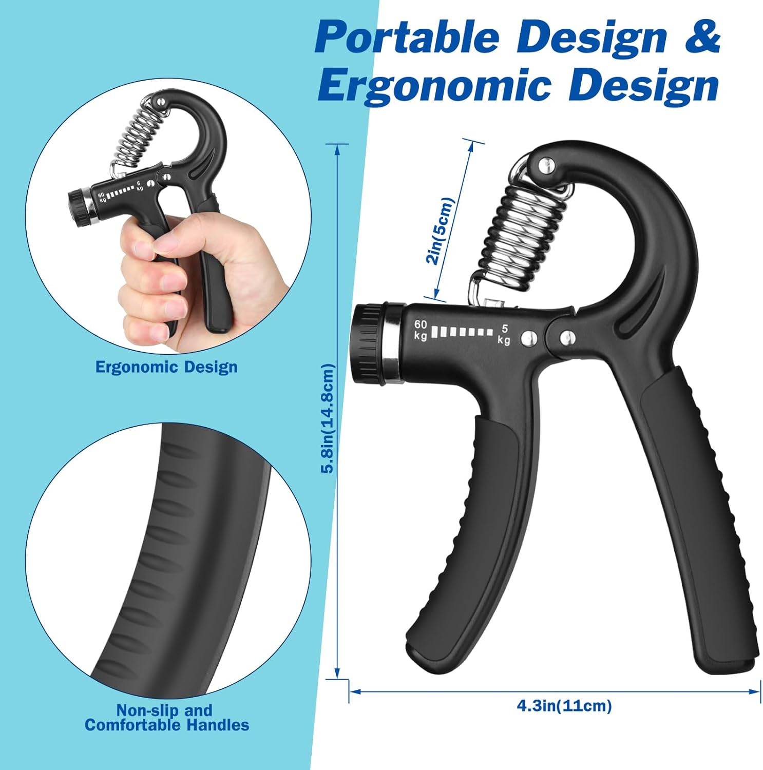 Entrenador de fuerza de agarre, fortalecedor de agarre de mano con resistencia ajustable de 11-132 libras (11.0-132.3 lbs), fortalecedor de