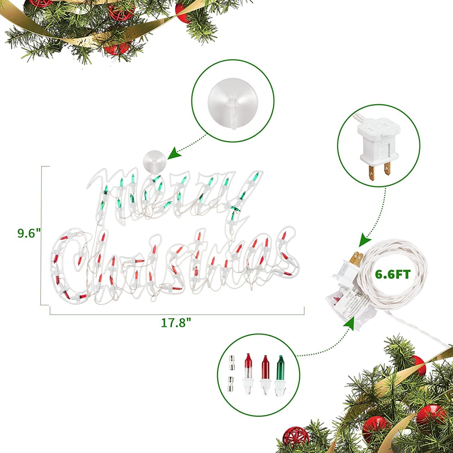 LAMPHOME Letrero de Navidad iluminado de 17.7 pulgadas, decoración de silueta de ventana de feliz Navidad (17.7 pulgadas)